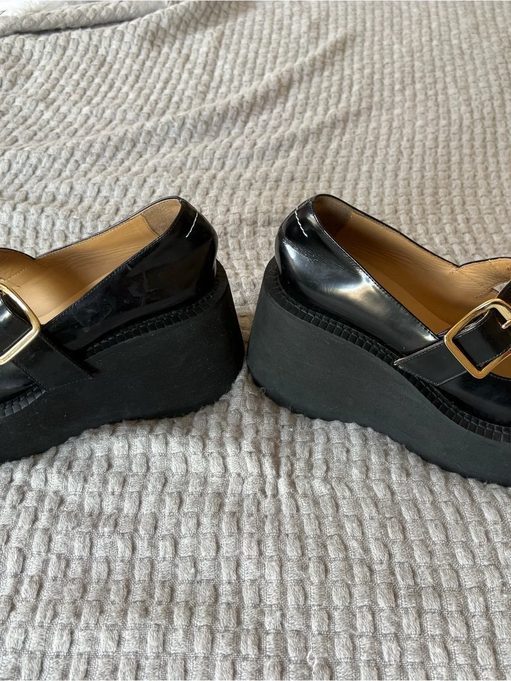 Maison Martin Margiela Black Patent Leather Platform Mary Jane Platforms